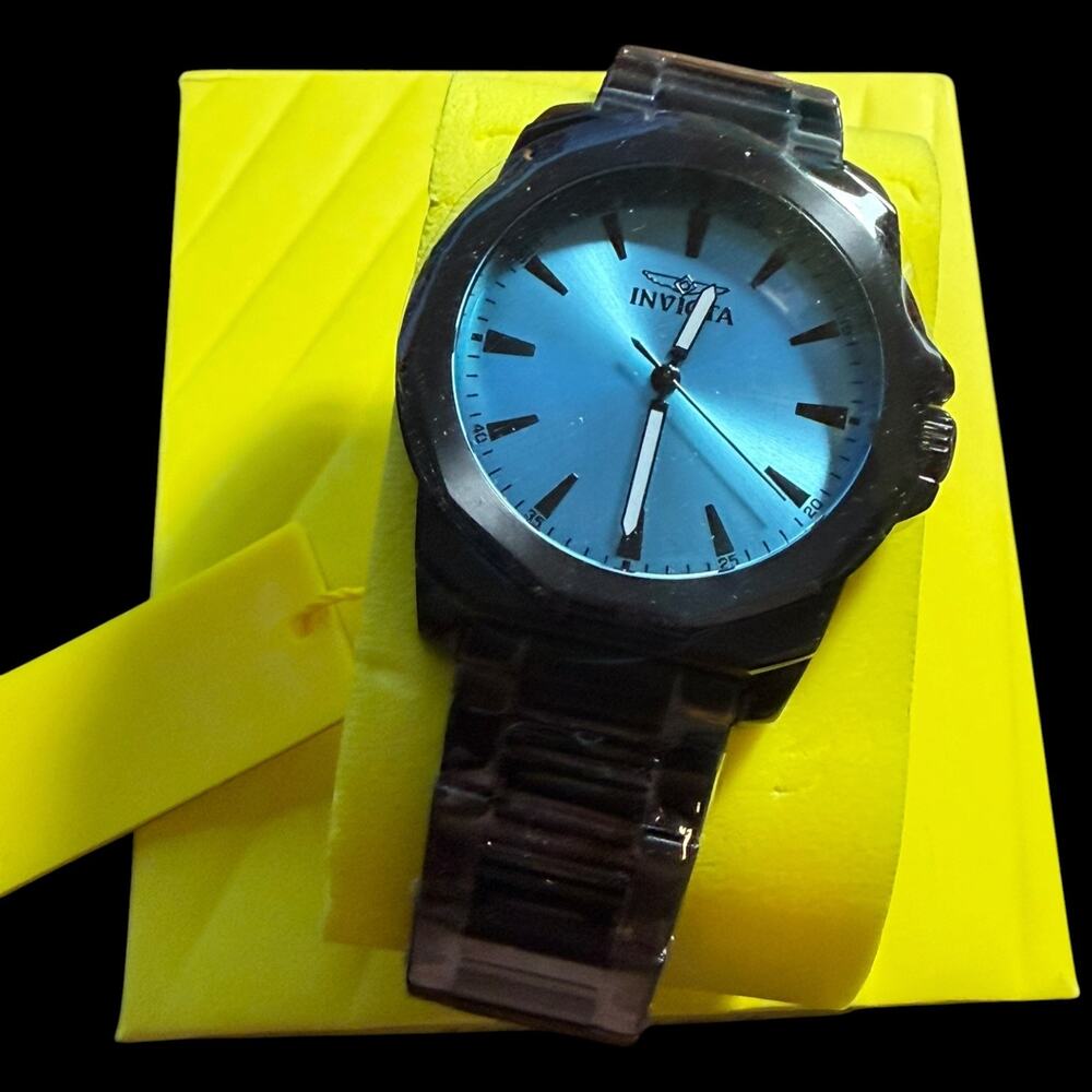 Invicta 241833 Men's Quartz Black Stainless Steel Blue Dial Wristwatch NEW